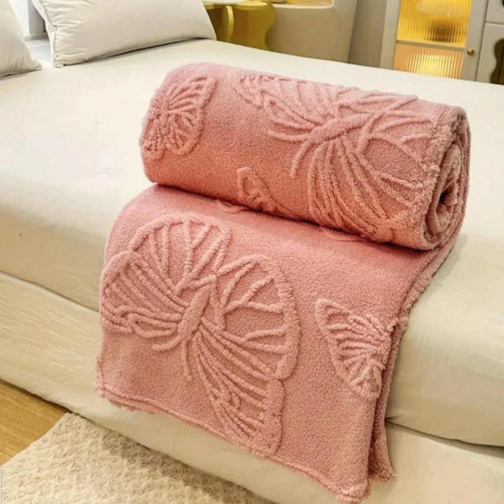 Super Soft Pink Embroidered Butterfly Throw Blanket